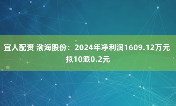 宜人配资 渤海股份：2024年净利润1609.12万元 拟10派0.2元